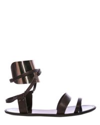 Lanvin | Brown Buffalo Metal Ankle Cuff Flats | Lyst