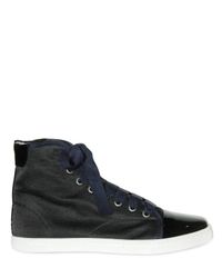 Lanvin | Black Satin Cap Toe High Top Sneakers | Lyst