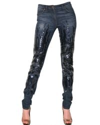 Roberto Cavalli | Blue Sequin-embellished Mid-rise Skinny Jeans | Lyst