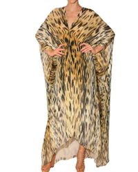 Roberto Cavalli | Multicolor Leopard Print Chiffon Kaftan Dress | Lyst