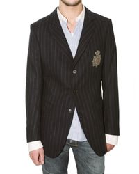 Balmain | Blue Pinstriped Flannel Badge Jacket for Men | Lyst