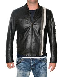 Belstaff | Black Front Stripe Racing Vent Leather Jacket for Men | Lyst