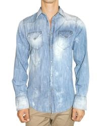 DSquared² | Blue Washed Light Denim Slim Shirt for Men | Lyst