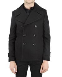 Izzue | Black Boiled Wool Pea Coat for Men | Lyst