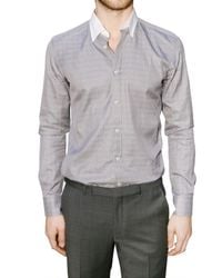 Z Zegna | Gray Contrasting Collar Checked Twill Shirt for Men | Lyst