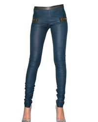 Les Chiffoniers | Blue Python Printed Leather Leggings | Lyst