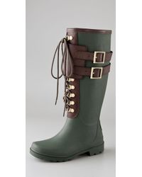 Tory Burch | Green Buckled Rubber Rain Boots | Lyst