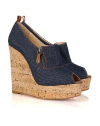 Christian Louboutin | Blue Deroba 140 Denim Peep-toe Wedges | Lyst