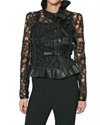 Valentino | Black Leather and Raffia Lace Jacket | Lyst