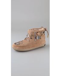 Lyst - Tory Burch Embellished Mocassin Bootie in Natural