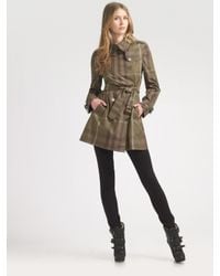 Burberry Brit | Green Short Check Trenchcoat | Lyst