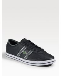 Lacoste | Black Perforated Leather Sneakers for Men | Lyst