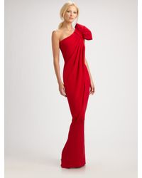 Notte by Marchesa | Red Draped Silk Crepe One Shoulder Gown | Lyst