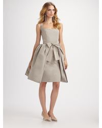 Oscar de la Renta | Gray Silk Faille Peplum Dress | Lyst