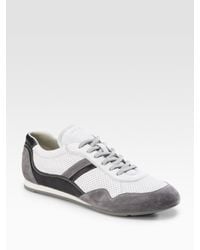 Prada | Blue Leather & Suede Sneakers for Men | Lyst
