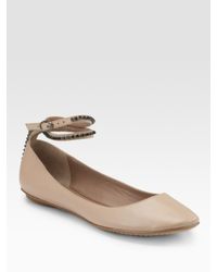 Belle By Sigerson Morrison | Natural Crystal-adorned Ankle-strap Ballet Flats | Lyst