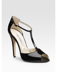 Brian Atwood | Black Erika Patent Leather T-strap Sandals | Lyst