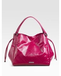 Burberry | Pink Medium Embossed Check Patent Leather Tote | Lyst