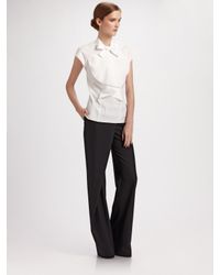 Carolina Herrera | White Cotton Poplin Ruffle Front Blouse | Lyst