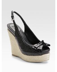 Dior | Black Cannage Ribbon Patent Wedge Sandals | Lyst