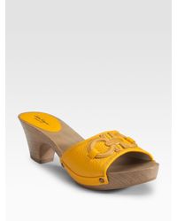 Ferragamo | Yellow Desire Pebbled Leather Clogs | Lyst