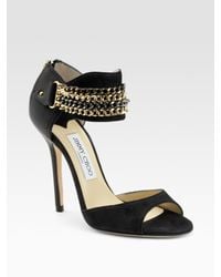 Jimmy Choo | Black Jenna Chain Ankle-wrap Suede & Leather Sandals | Lyst