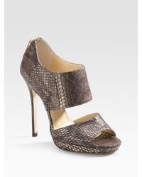 Jimmy Choo | Private Metallic Snake-embossed Leather Sandals | Lyst