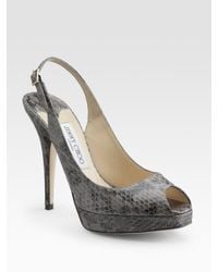 Jimmy Choo | Gray Clue Snakeskin Peep-toe Slingbacks | Lyst