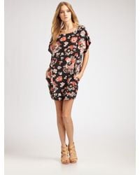 Joie | Black Floral Silk Shift Dress | Lyst