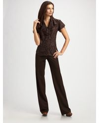Lafayette 148 New York | Brown Ruffled Lace Blouse | Lyst