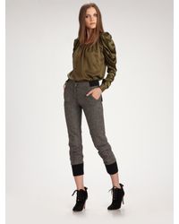 McQ | Green Silk Puff-sleeve Blouse | Lyst