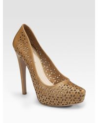 Prada | Brown Laser-cut Leather Pumps | Lyst