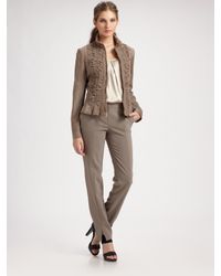 St. John | Natural Silken Suede Ruched Jacket | Lyst