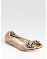 Vera Wang Lavender | Brown Jeweled Open-toe Ballet Flats | Lyst