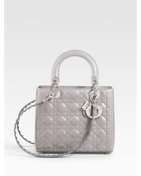 Dior | Gray Patent Quilted Cannage Lady Top Handle Bag | Lyst