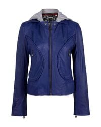Doma Leather | Blue Leather Jacket with Detachable Hood | Lyst