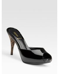 Fendi | Black Ff Superstar Patent Leather Slides | Lyst