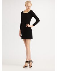MILLY | Black Pearl-trim Dress | Lyst
