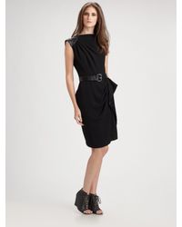Teri Jon | Black Leather Detail Crepe Dress | Lyst