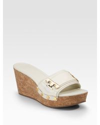 Tory Burch | White Patent Leather Wedge Slides | Lyst