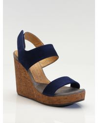 Chie Mihara | Blue Suede Cork-wedge Sandals | Lyst