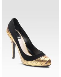 Dior | Black Duo Stamped Python Pumps | Lyst