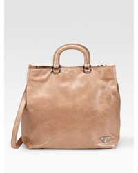 Prada | Brown Vitello Shine Tote | Lyst