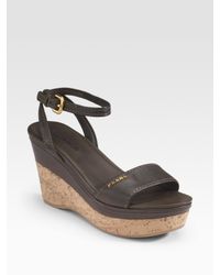 Prada | Gray Cork Wedge Sandals | Lyst