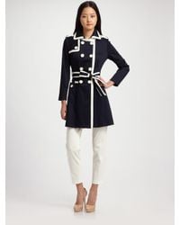 MILLY | Blue Piped Trebch Coat | Lyst
