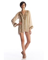 Oscar de la Renta | Metallic Chiffon Tunic with Gold Embroidery | Lyst