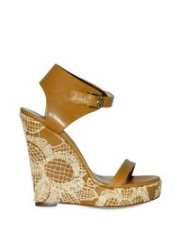 Valentino | Natural 125mm Raffia Nappa Ankle Wedges | Lyst