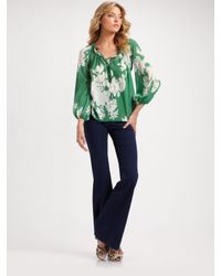 Alice + Olivia | Green Floral-print Top | Lyst
