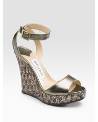 Jimmy Choo | Metallic Ankle-wrap Wedge Sandals | Lyst