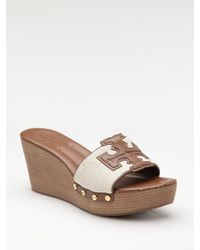 Tory Burch | Brown Terri Canvas & Leather Slide Sandals | Lyst